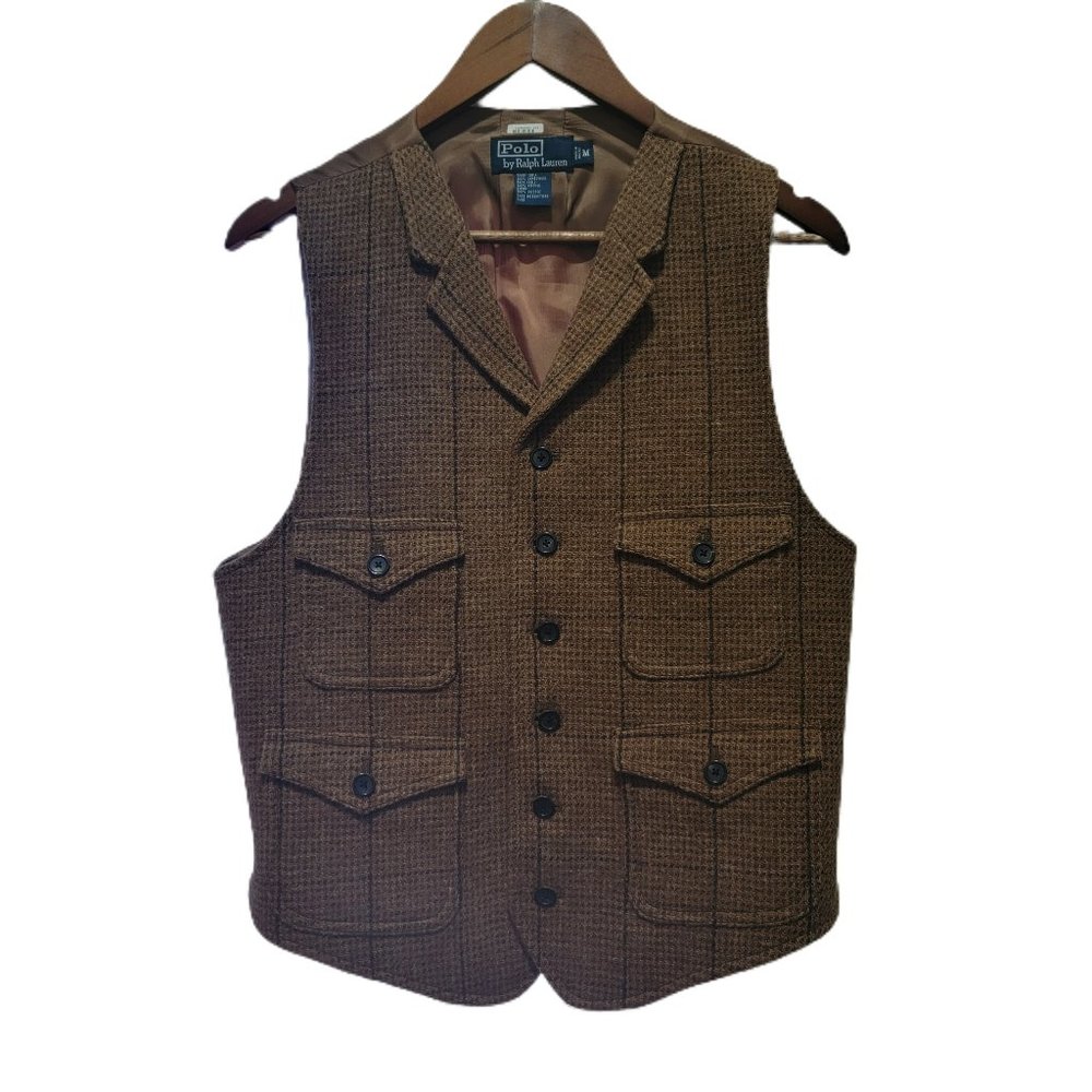 Polo by Ralph Lauren Mens/Unisex size M Brown Plaid Lambswool Vest